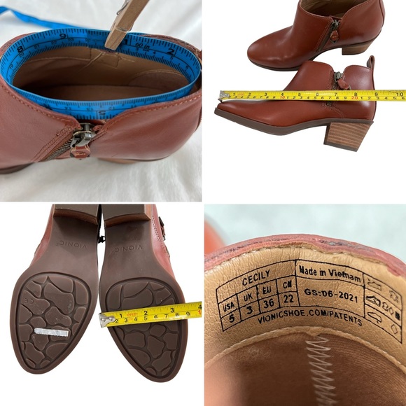 Vionic Cecily Cognac Waterproof Leather Ankle Booties Size 5M - Picture 13 of 15